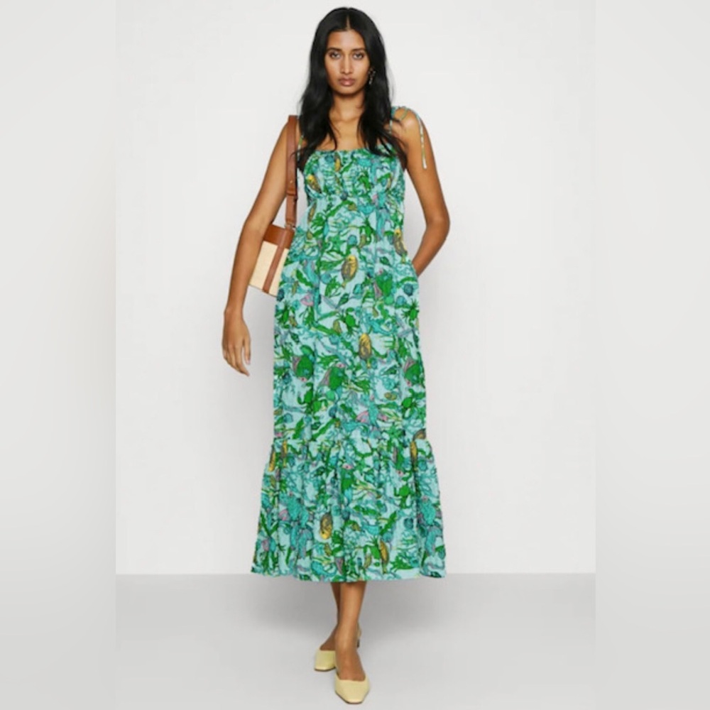 kate spade Green Floral Tie-Shoulder Midi Dress